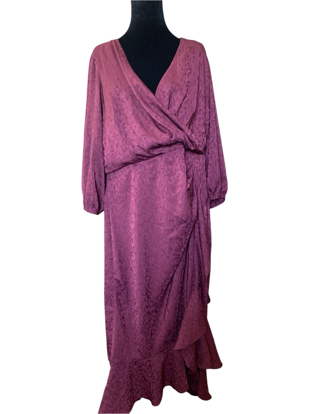 Lane Bryant Mauve Faux Wrap  Leopard Surplice Midi Maxi Dress Ruffle Hem 18